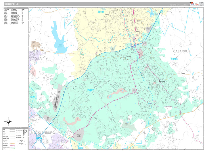 Premium Style Wall Map of Concord, NC