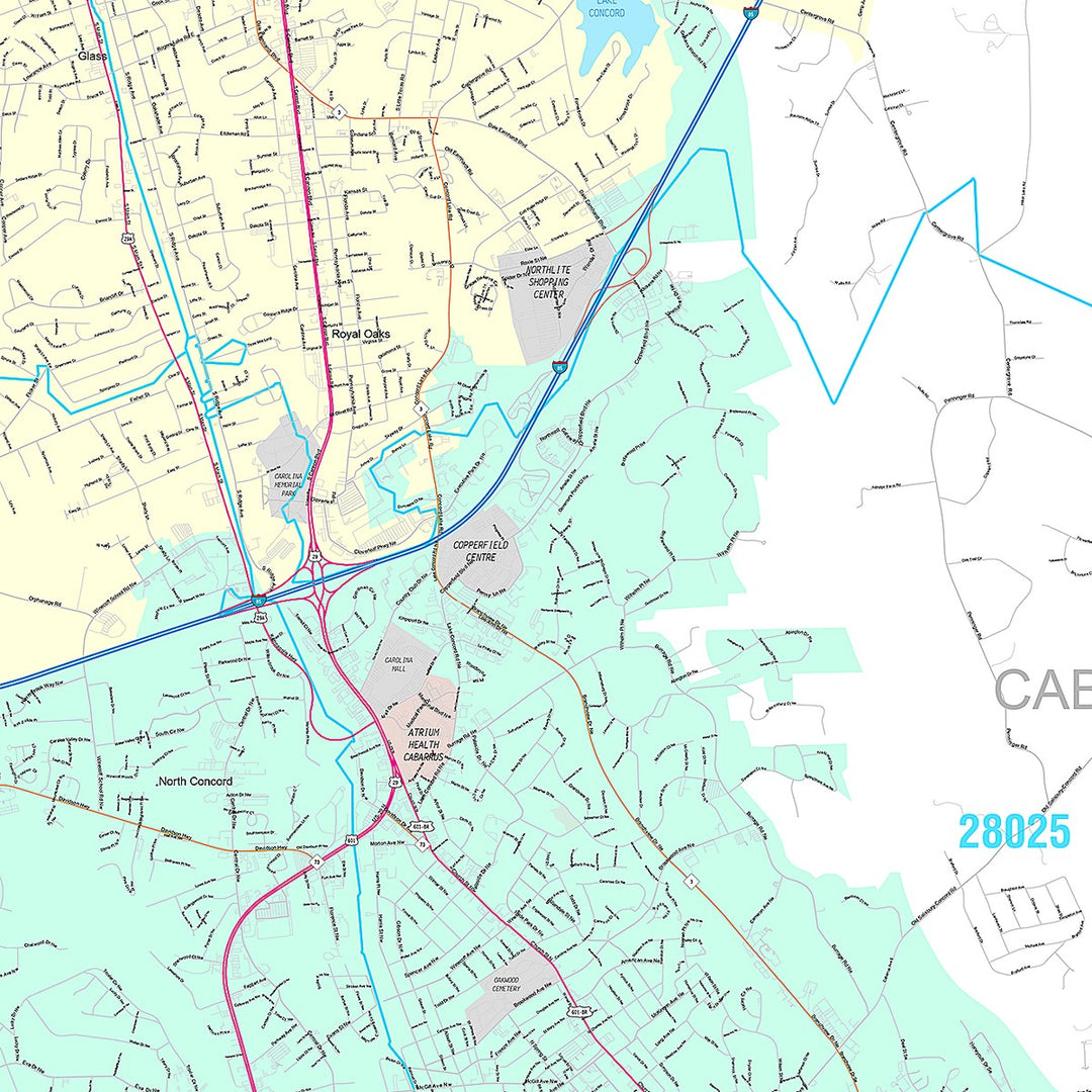 Premium Style Wall Map of Concord, NC