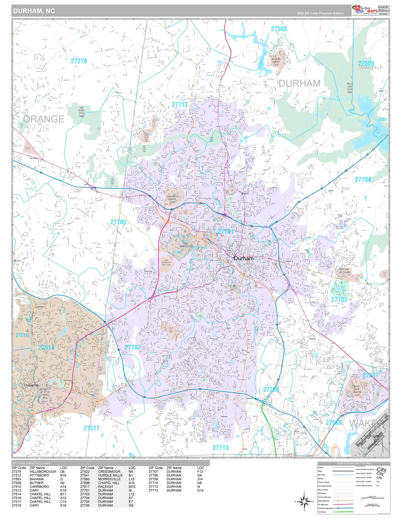 Premium Style Wall Map of Durham NC