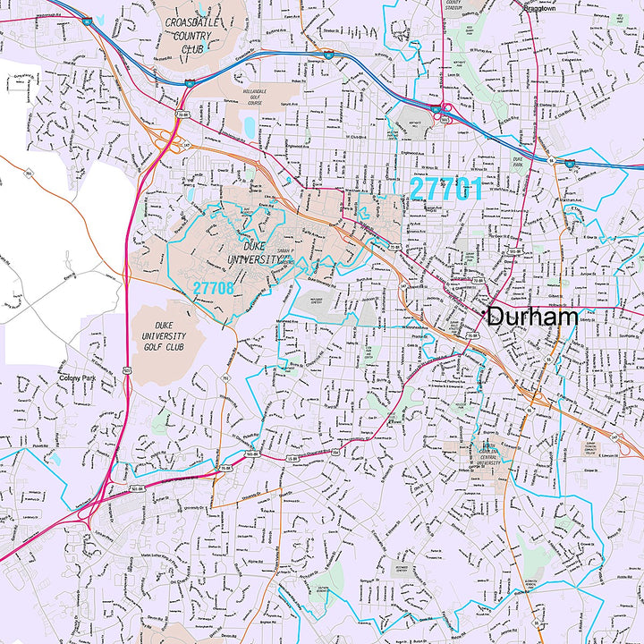 Premium Style Wall Map of Durham NC