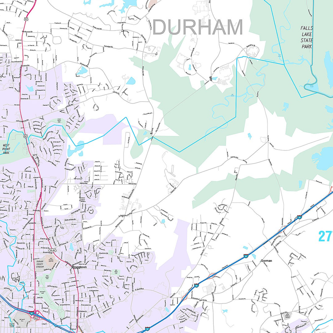 Premium Style Wall Map of Durham NC