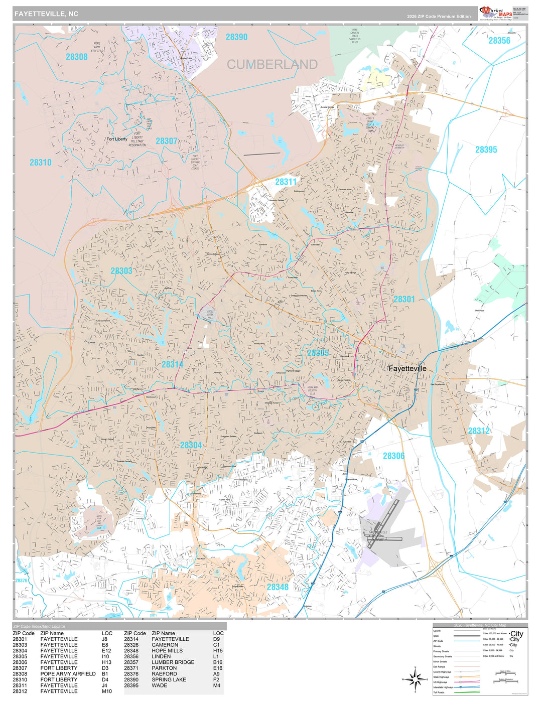 Premium Style Wall Map of Fayetteville NC