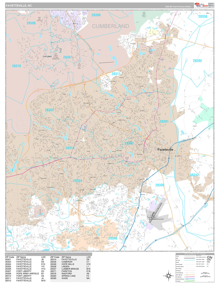 Premium Style Wall Map of Fayetteville NC