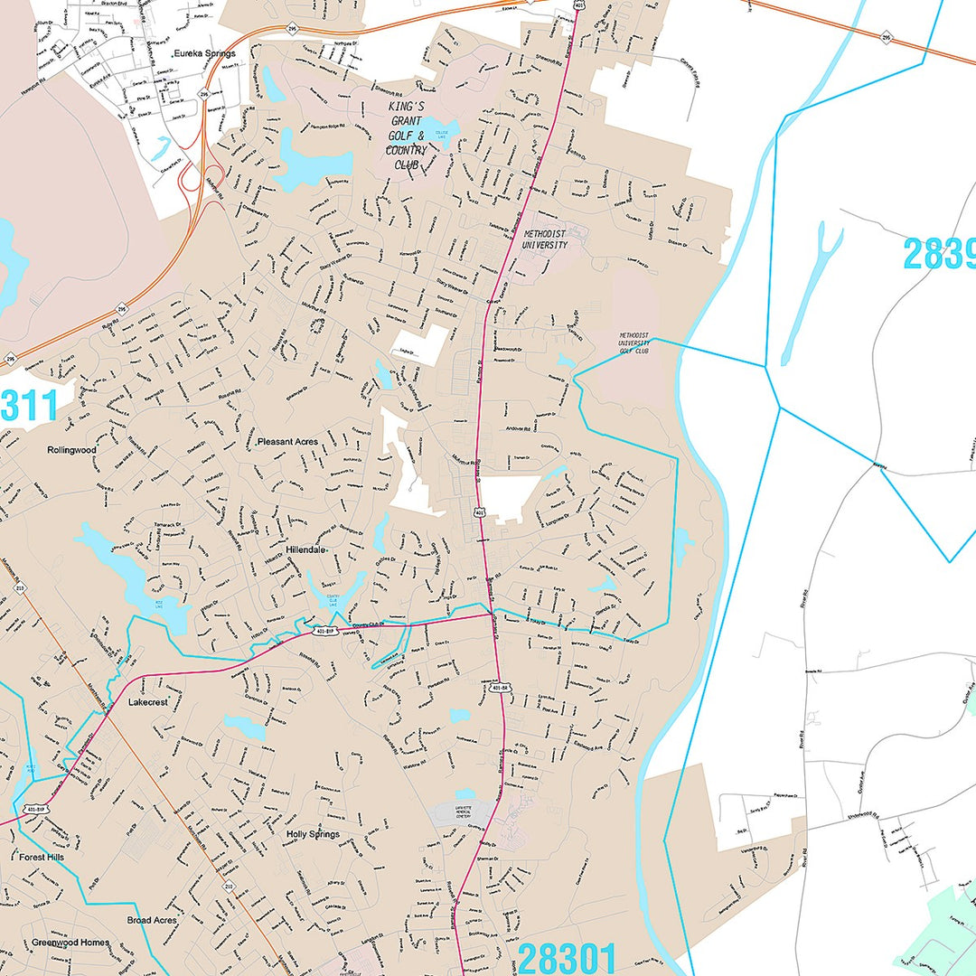Premium Style Wall Map of Fayetteville NC