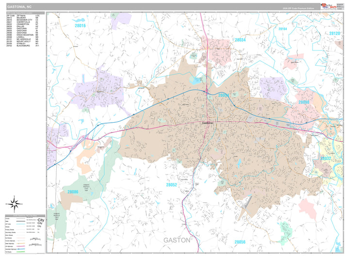 Premium Style Wall Map of Gastonia, NC