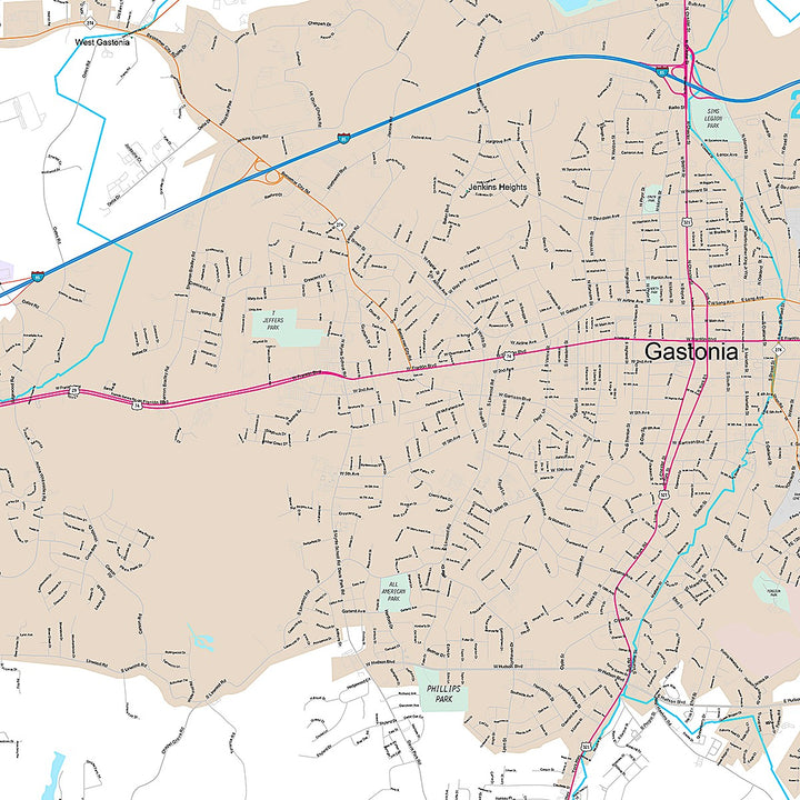 Premium Style Wall Map of Gastonia, NC
