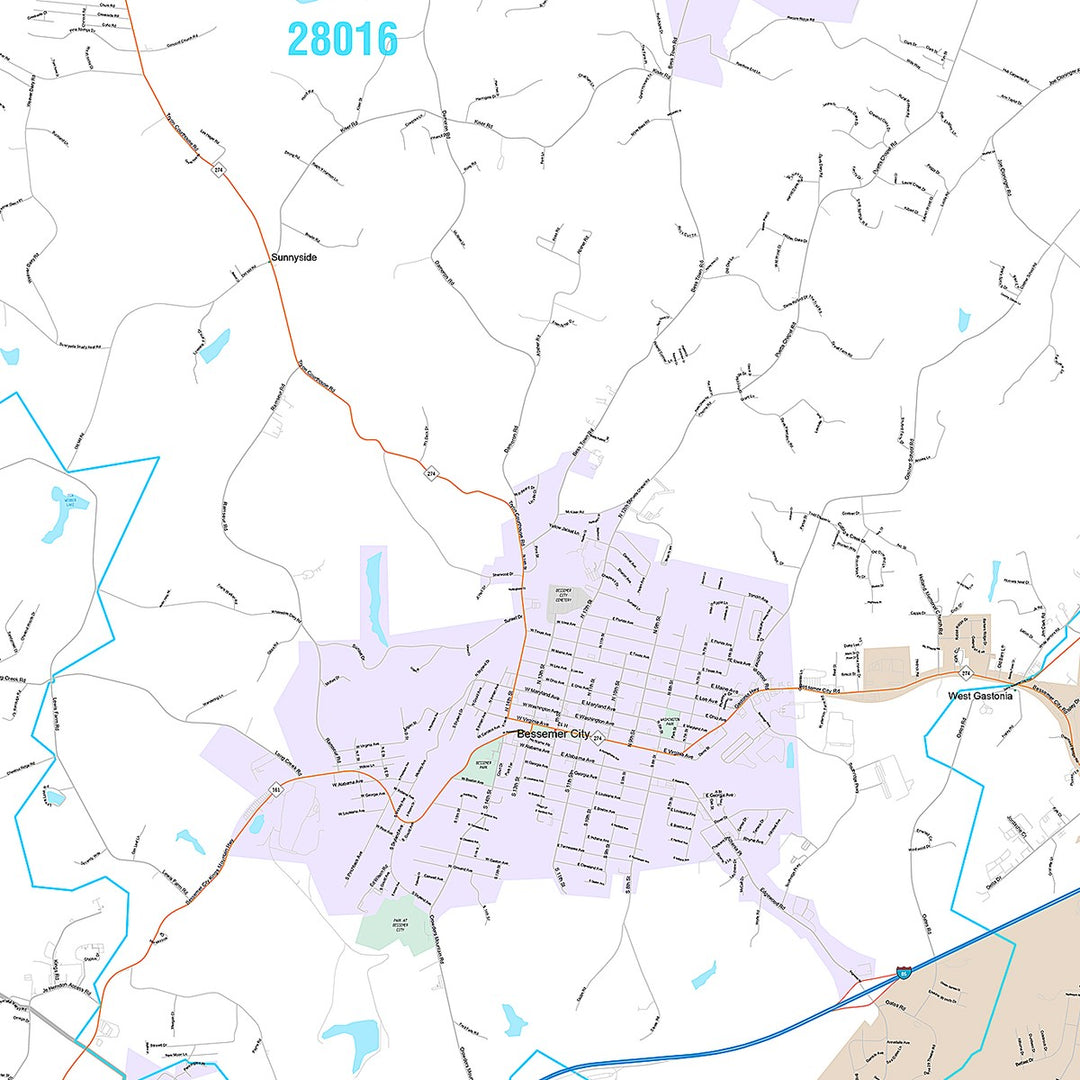 Premium Style Wall Map of Gastonia, NC