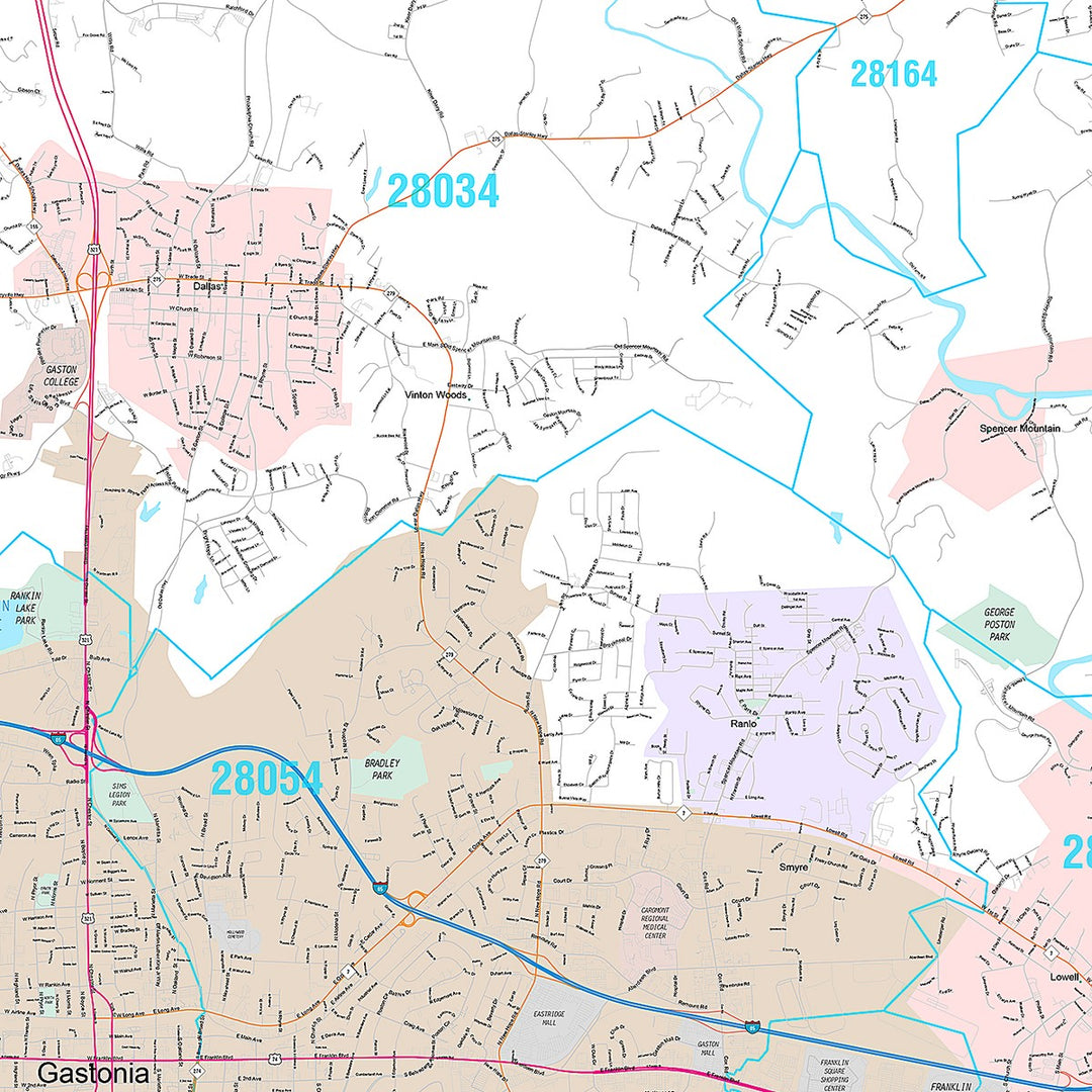 Premium Style Wall Map of Gastonia, NC