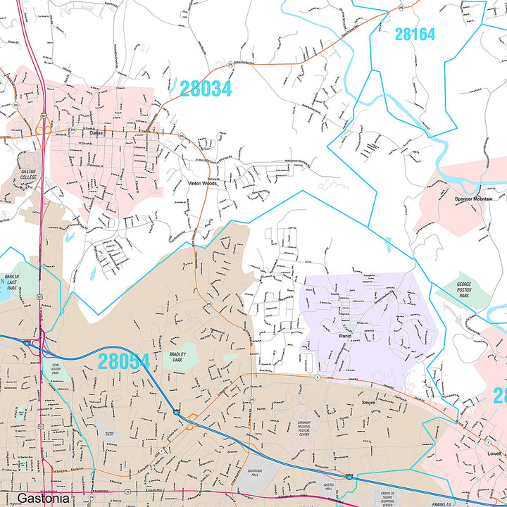 Premium Style Wall Map of Gastonia, NC