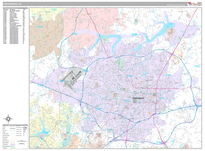 Premium Style Wall Map of Greensboro NC