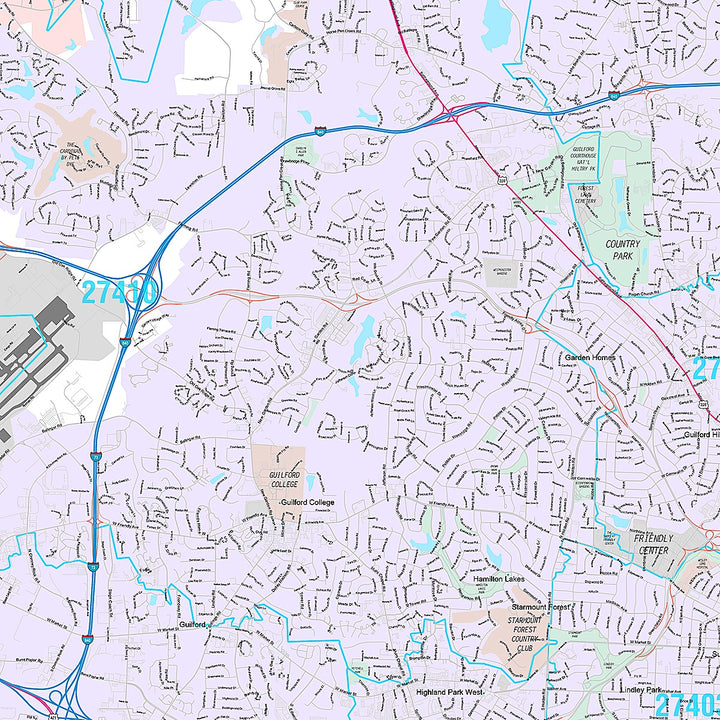Premium Style Wall Map of Greensboro NC