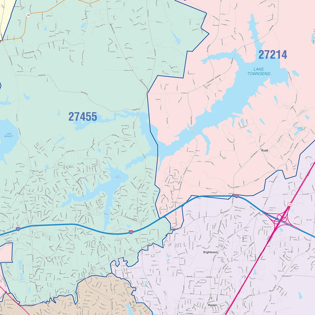 Color Cast Zip Code Style Wall Map of Greensboro NC – American Map Store