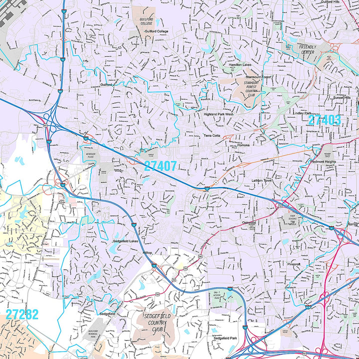Premium Style Wall Map of Greensboro NC