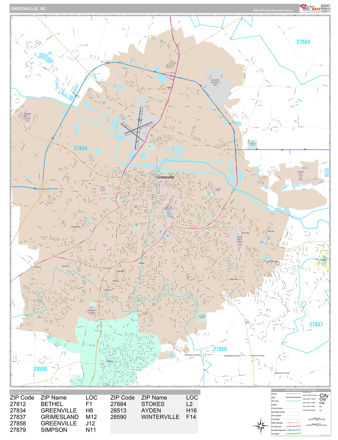 Premium Style Wall Map of Greenville, NC