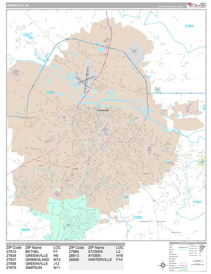 Premium Style Wall Map of Greenville, NC