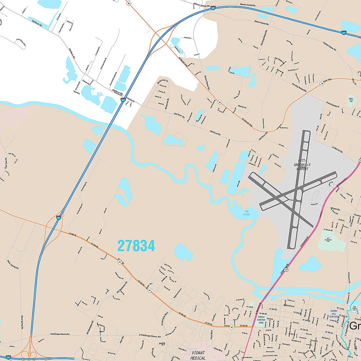 Premium Style Wall Map of Greenville, NC