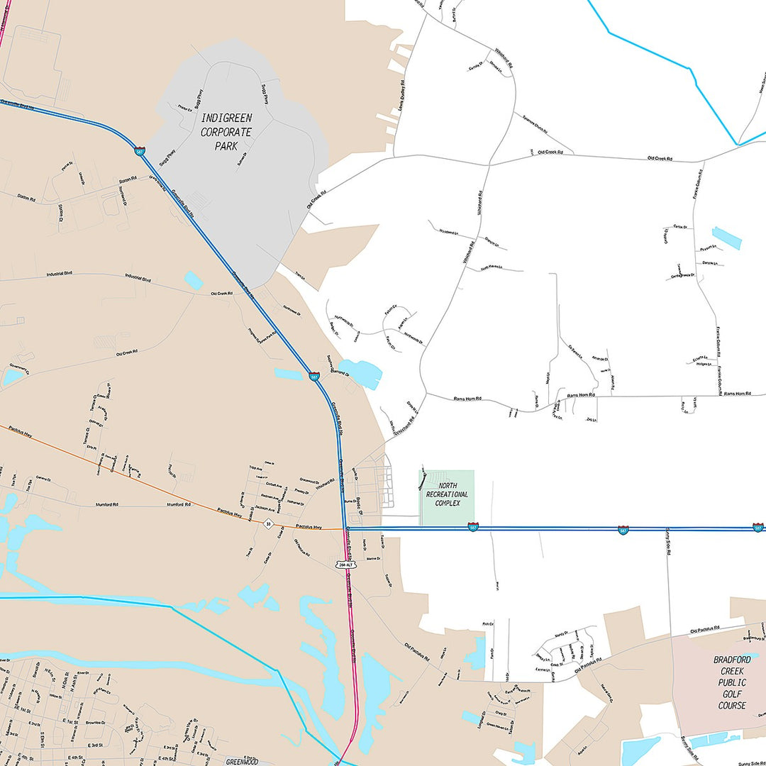 Premium Style Wall Map of Greenville, NC