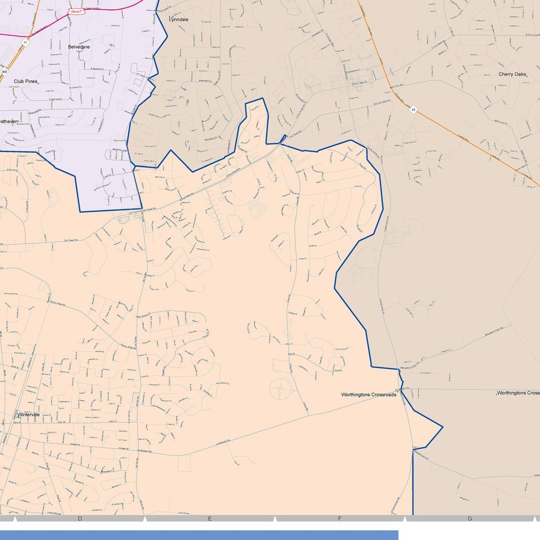 Color Cast Zip Code Style Wall Map of Greenville, NC