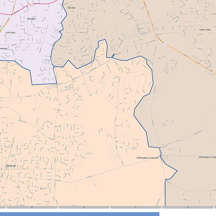 Color Cast Zip Code Style Wall Map of Greenville, NC