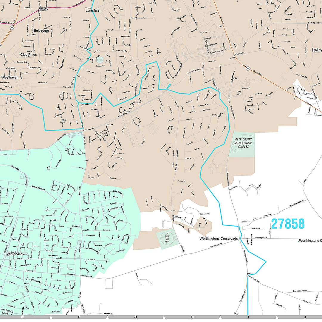 Premium Style Wall Map of Greenville, NC