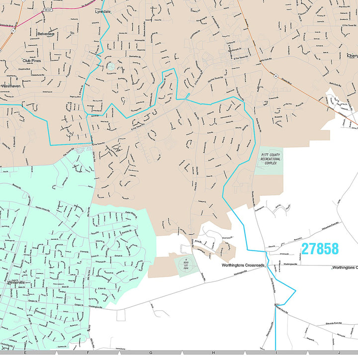 Premium Style Wall Map of Greenville, NC