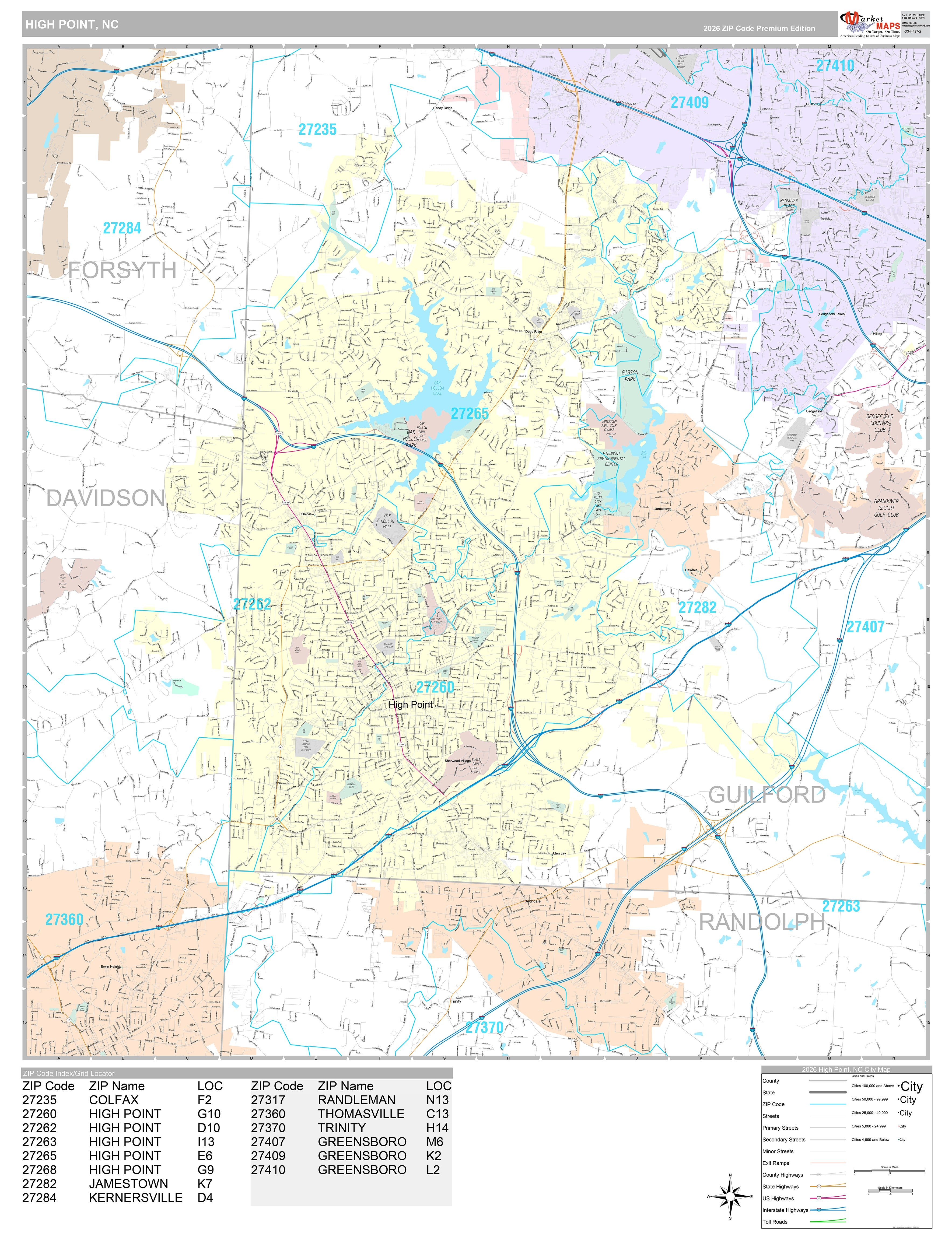 Premium Style Wall Map of HIgh Point, NC – American Map Store