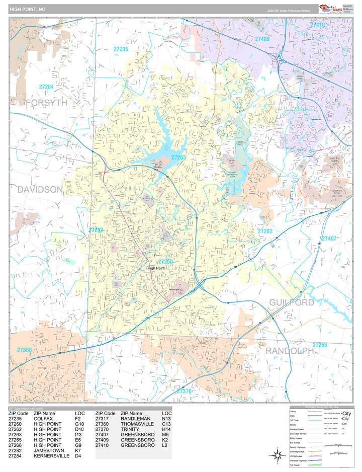 Premium Style Wall Map of HIgh Point, NC
