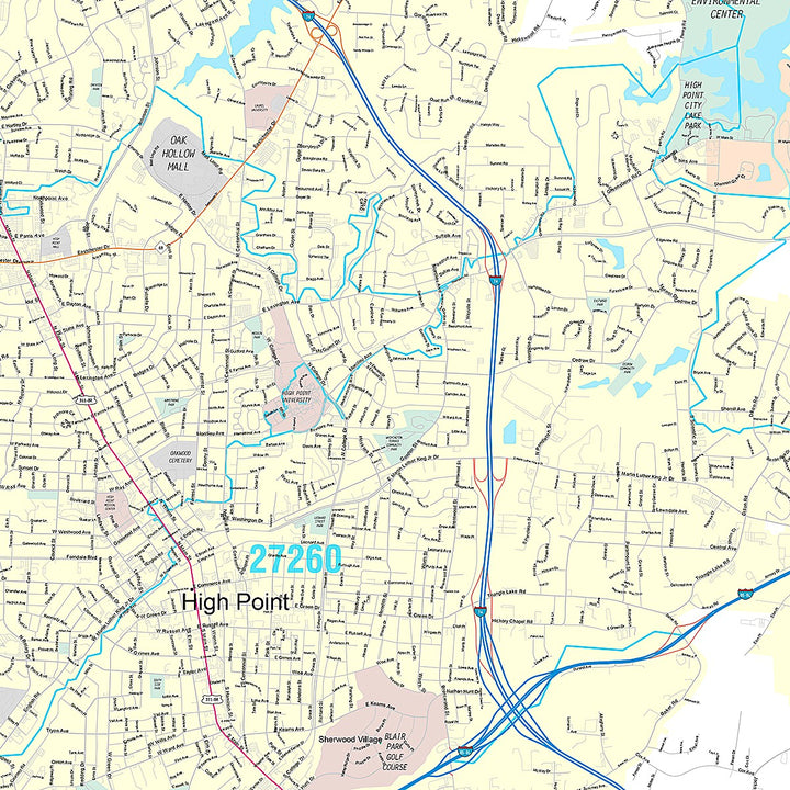 Premium Style Wall Map of HIgh Point, NC