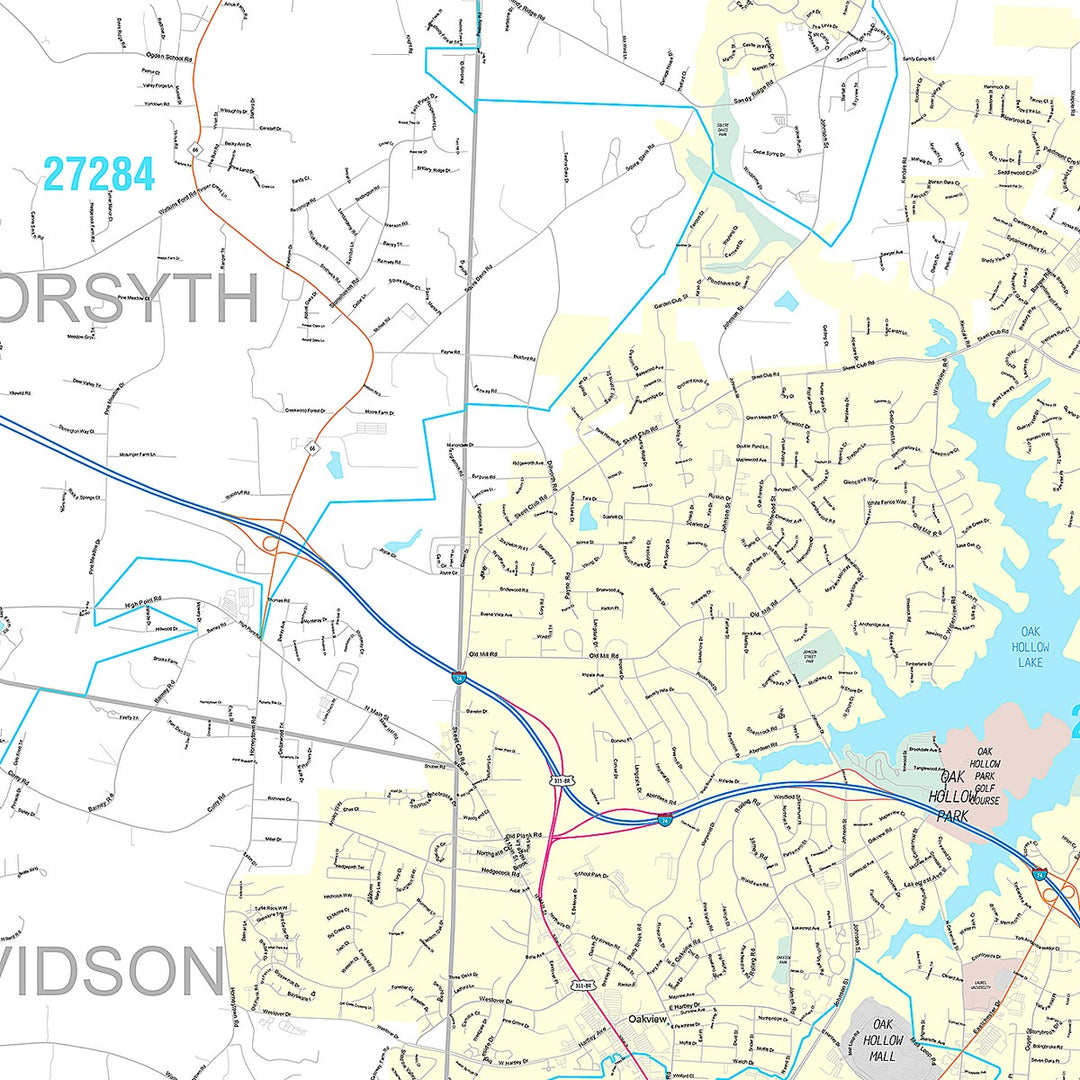 Premium Style Wall Map of HIgh Point, NC