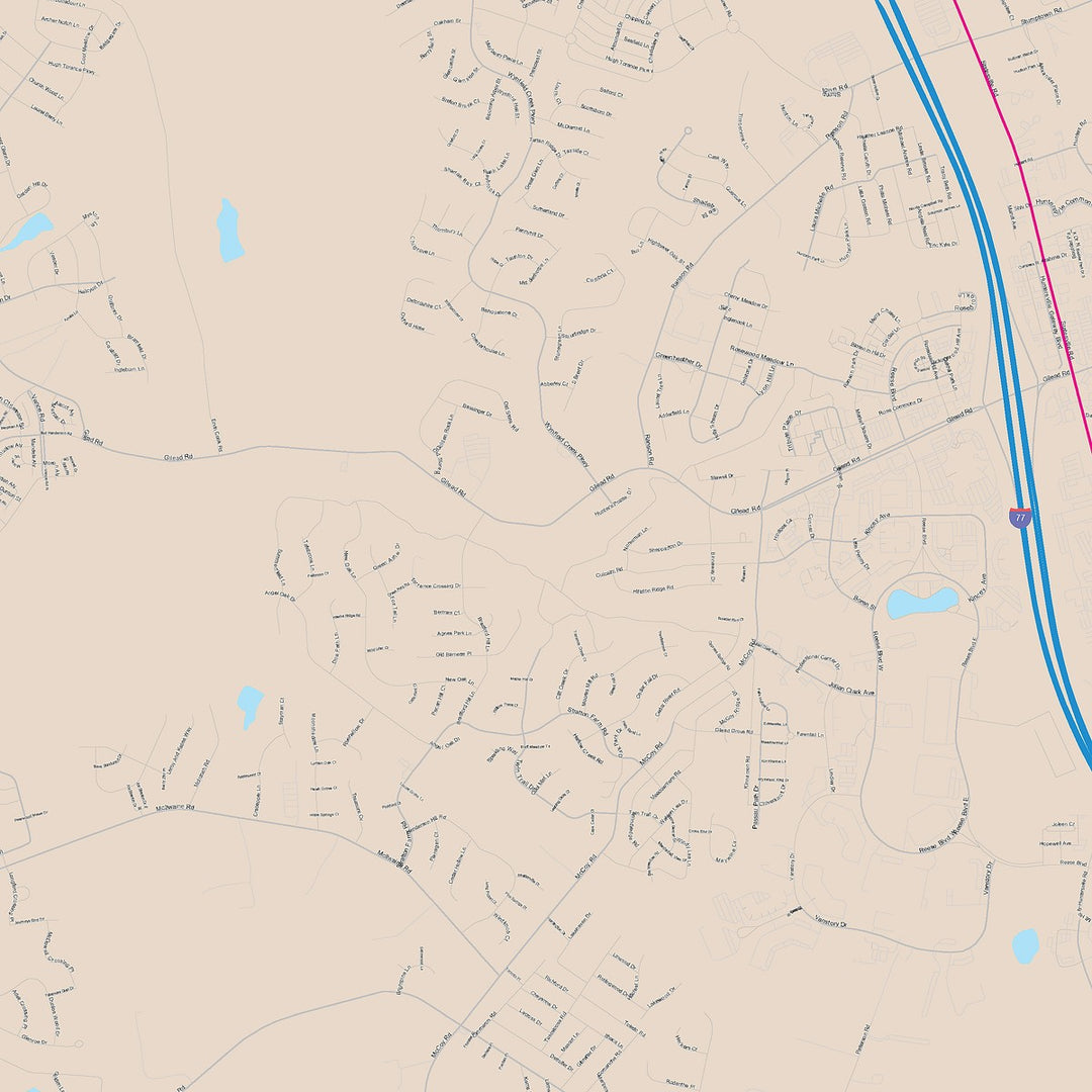Color Cast Zip Code Style Wall Map of Huntersville, NC