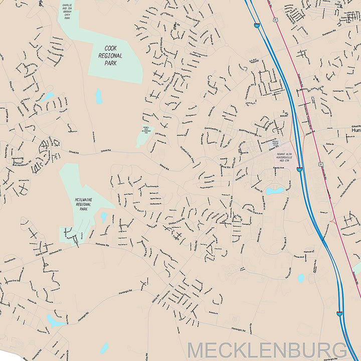 Premium Style Wall Map of Huntersville, NC