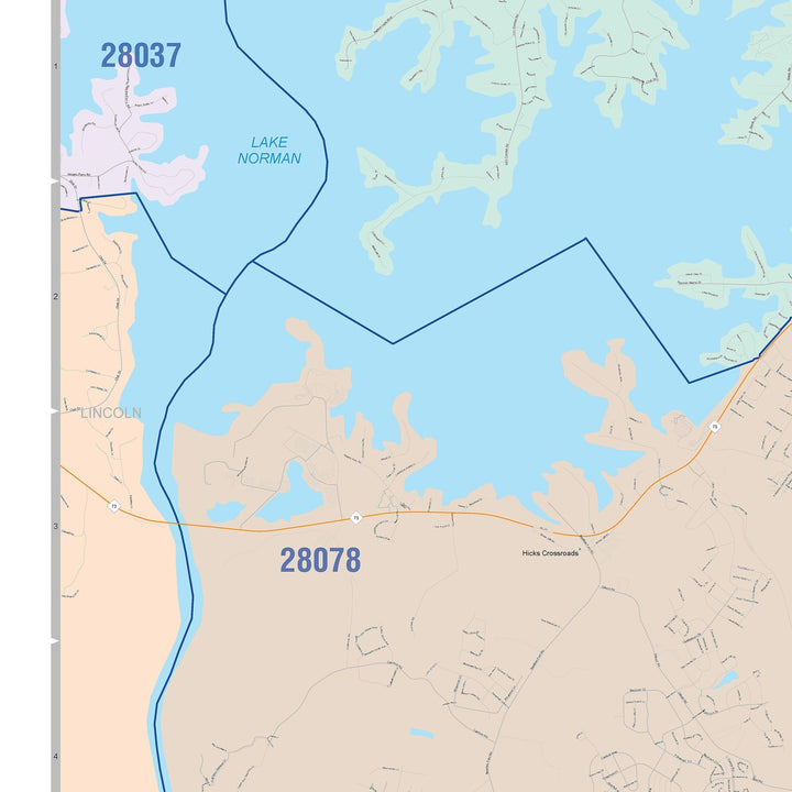 Color Cast Zip Code Style Wall Map of Huntersville, NC