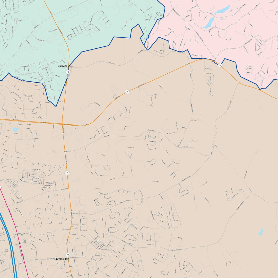 Color Cast Zip Code Style Wall Map of Huntersville, NC