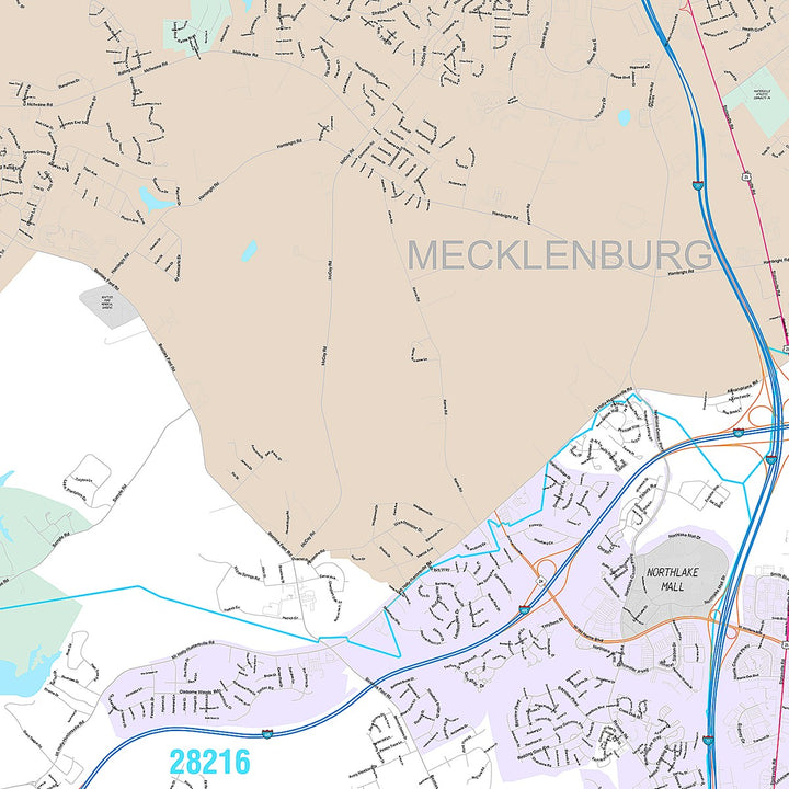 Premium Style Wall Map of Huntersville, NC