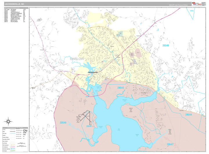 Premium Style Wall Map of Jacksonville, NC