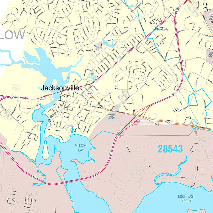 Premium Style Wall Map of Jacksonville, NC