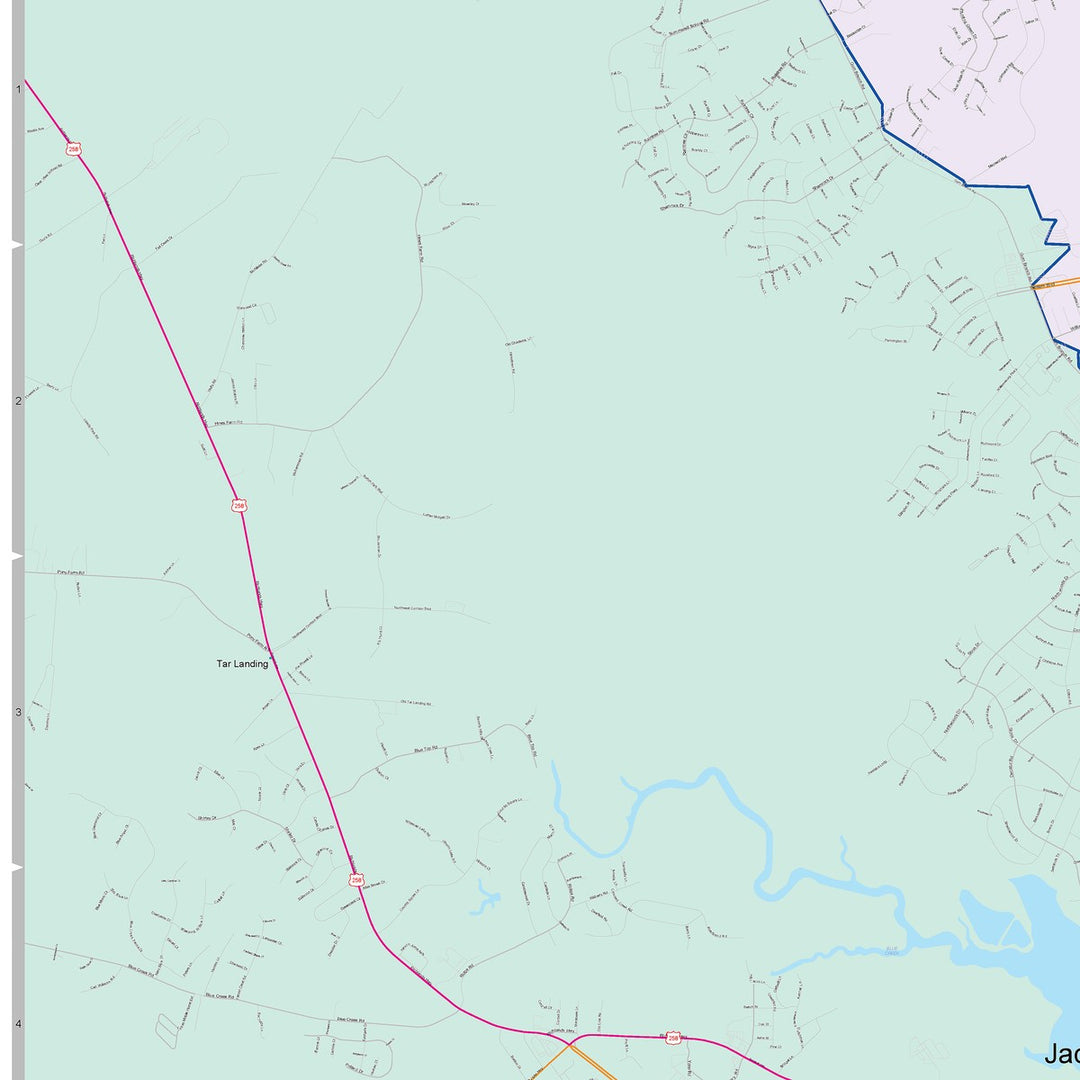 Color Cast Zip Code Style Wall Map of Jacksonville, NC