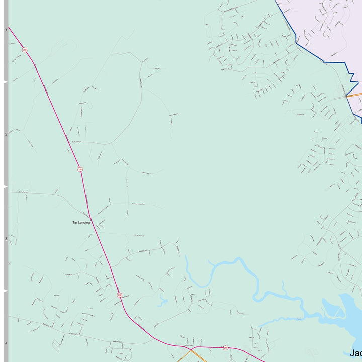 Color Cast Zip Code Style Wall Map of Jacksonville, NC