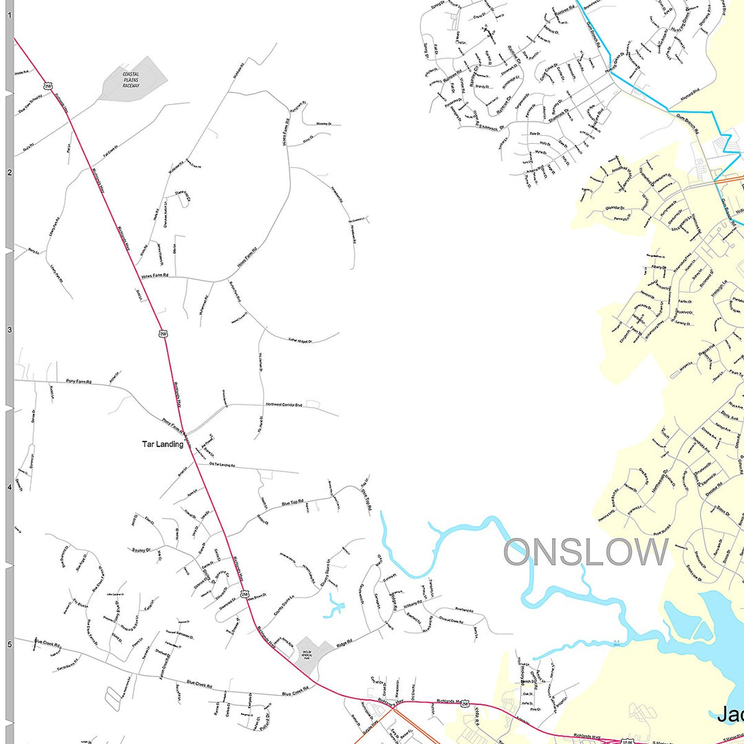 Premium Style Wall Map of Jacksonville, NC