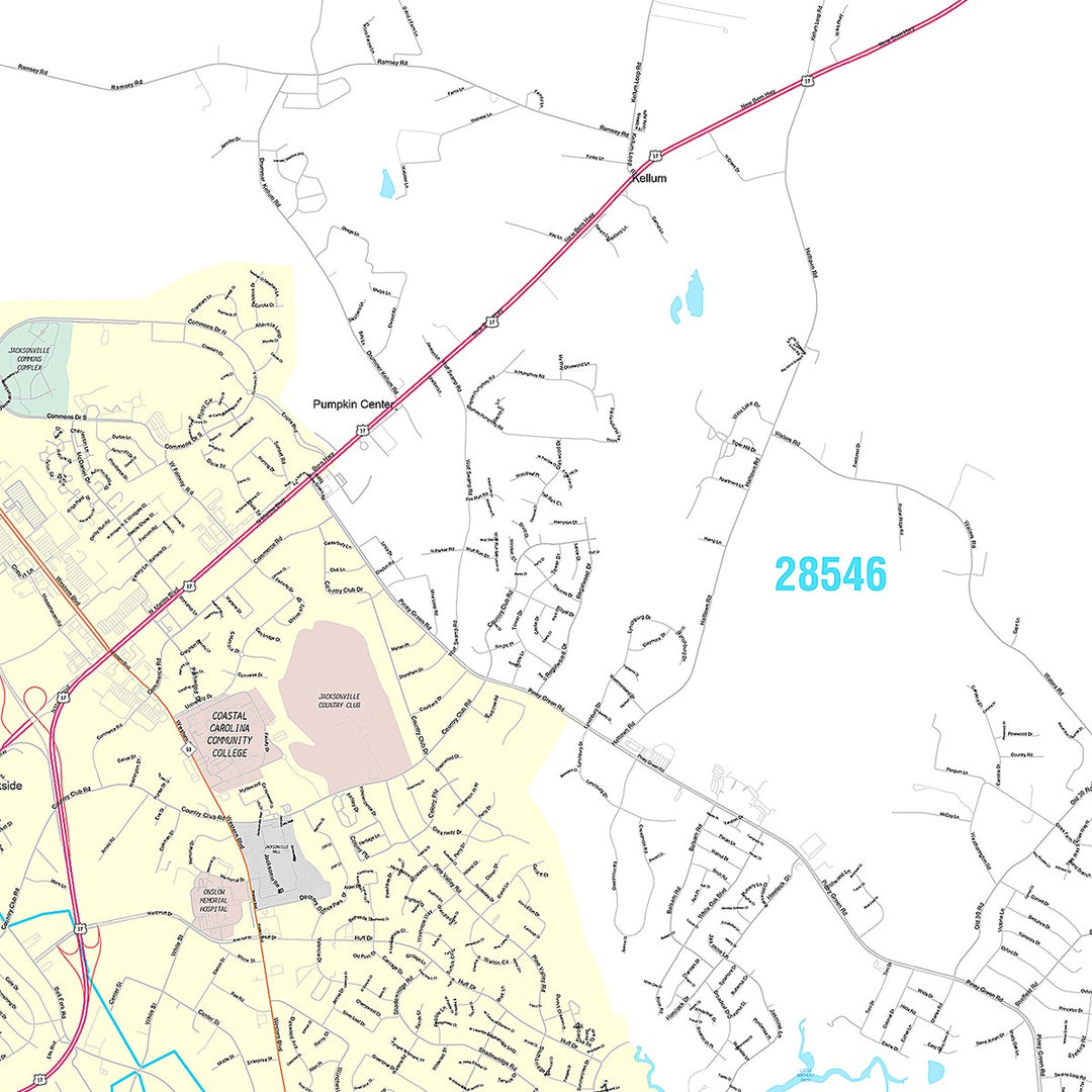 Premium Style Wall Map of Jacksonville, NC