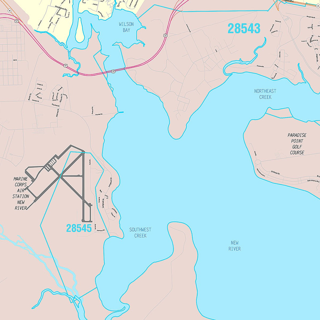 Premium Style Wall Map of Jacksonville, NC