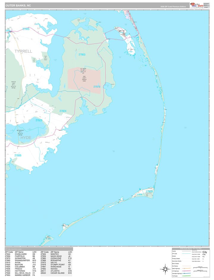 Premium Style Wall Map of Outer Banks, NC