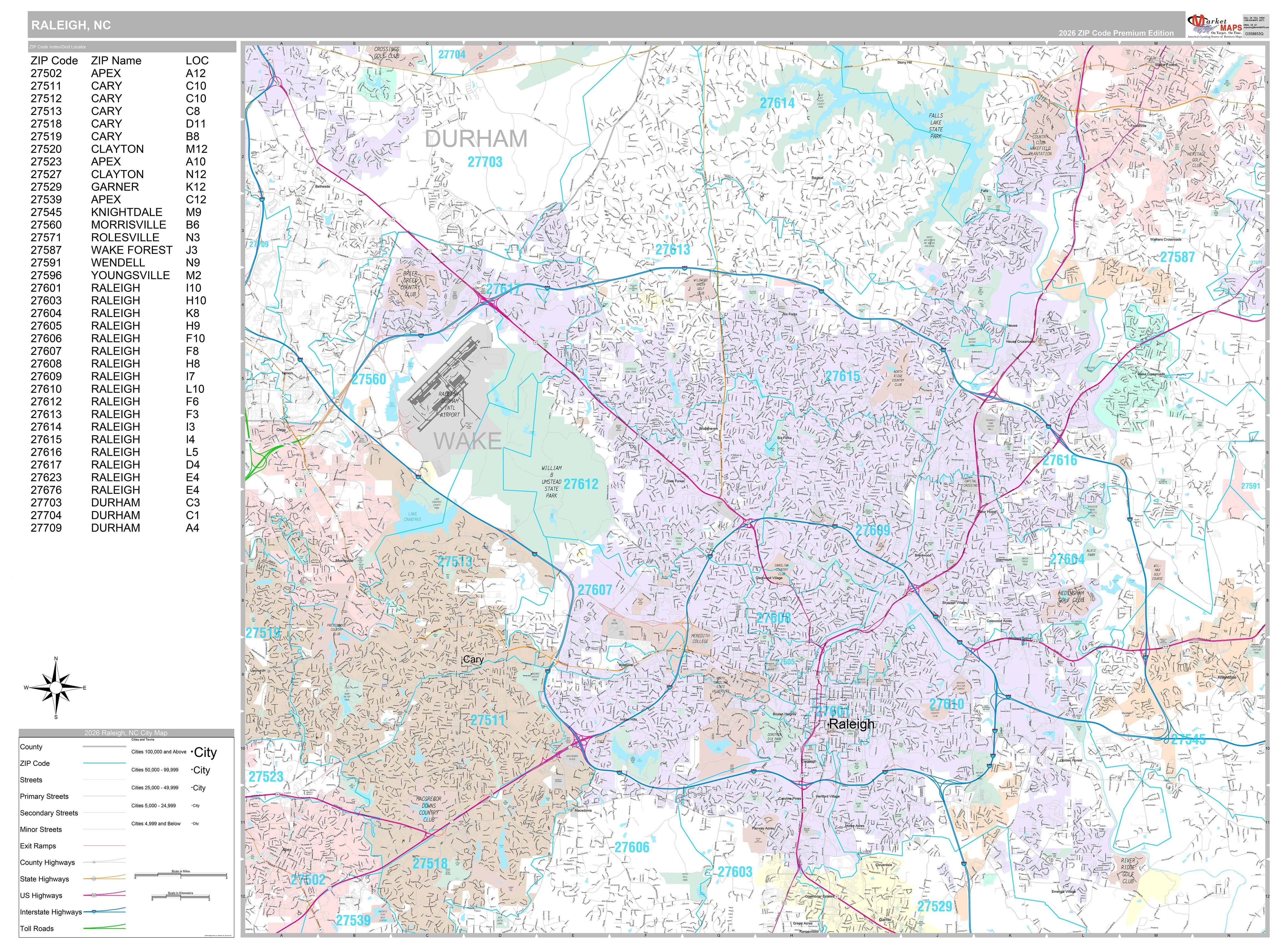 Premium Style Wall Map of Raleigh, NC – American Map Store