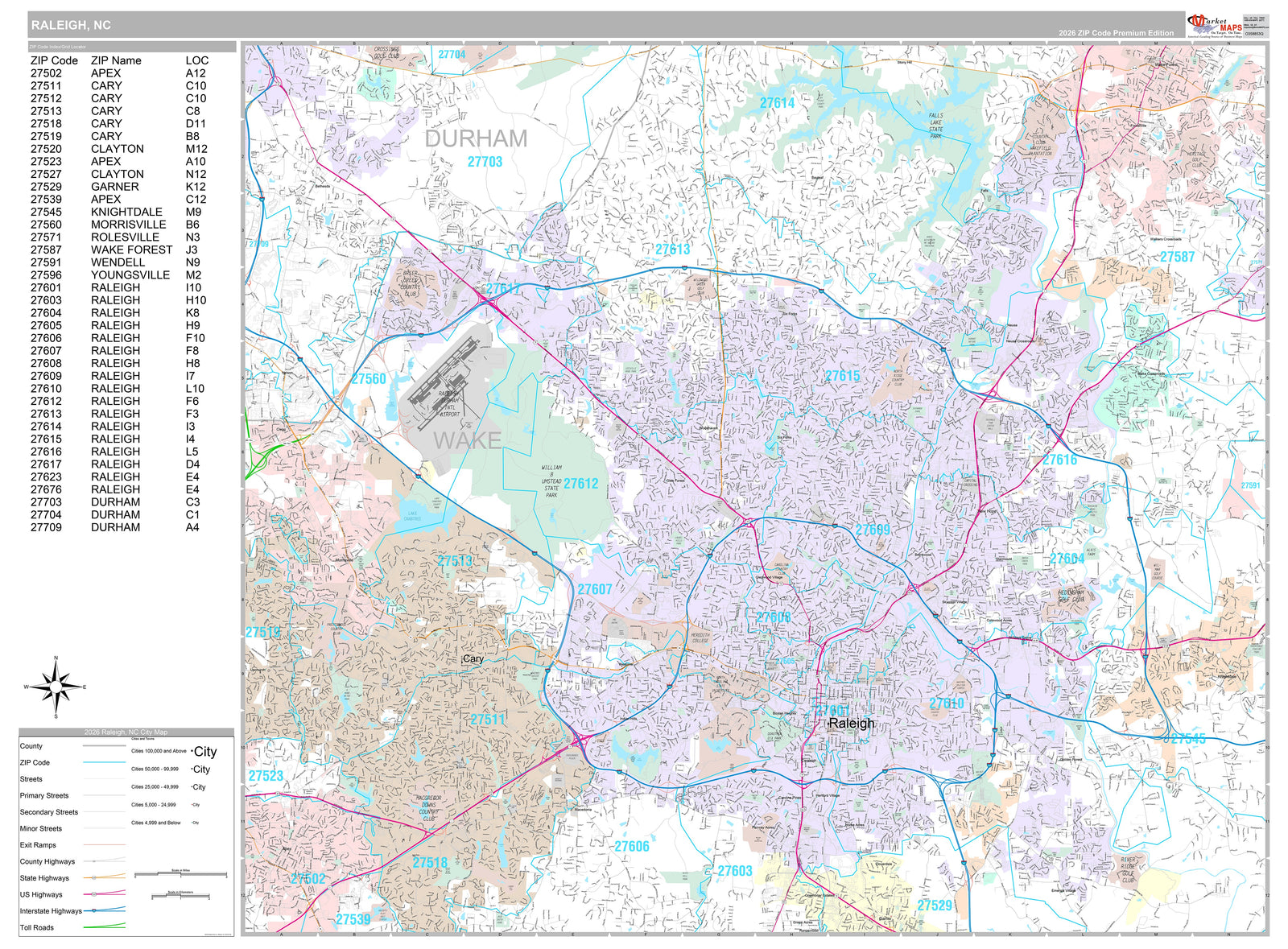 Premium Style Wall Map of Raleigh NC