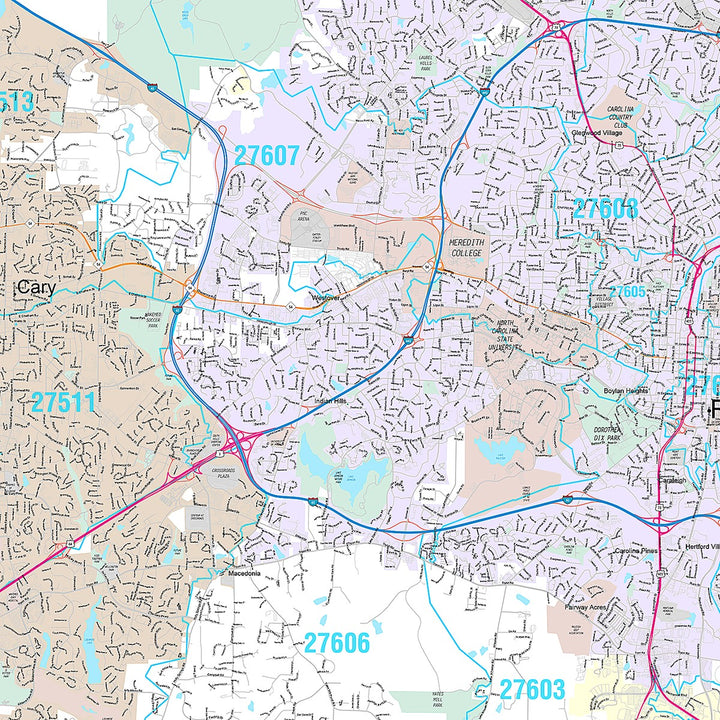 Premium Style Wall Map of Raleigh NC