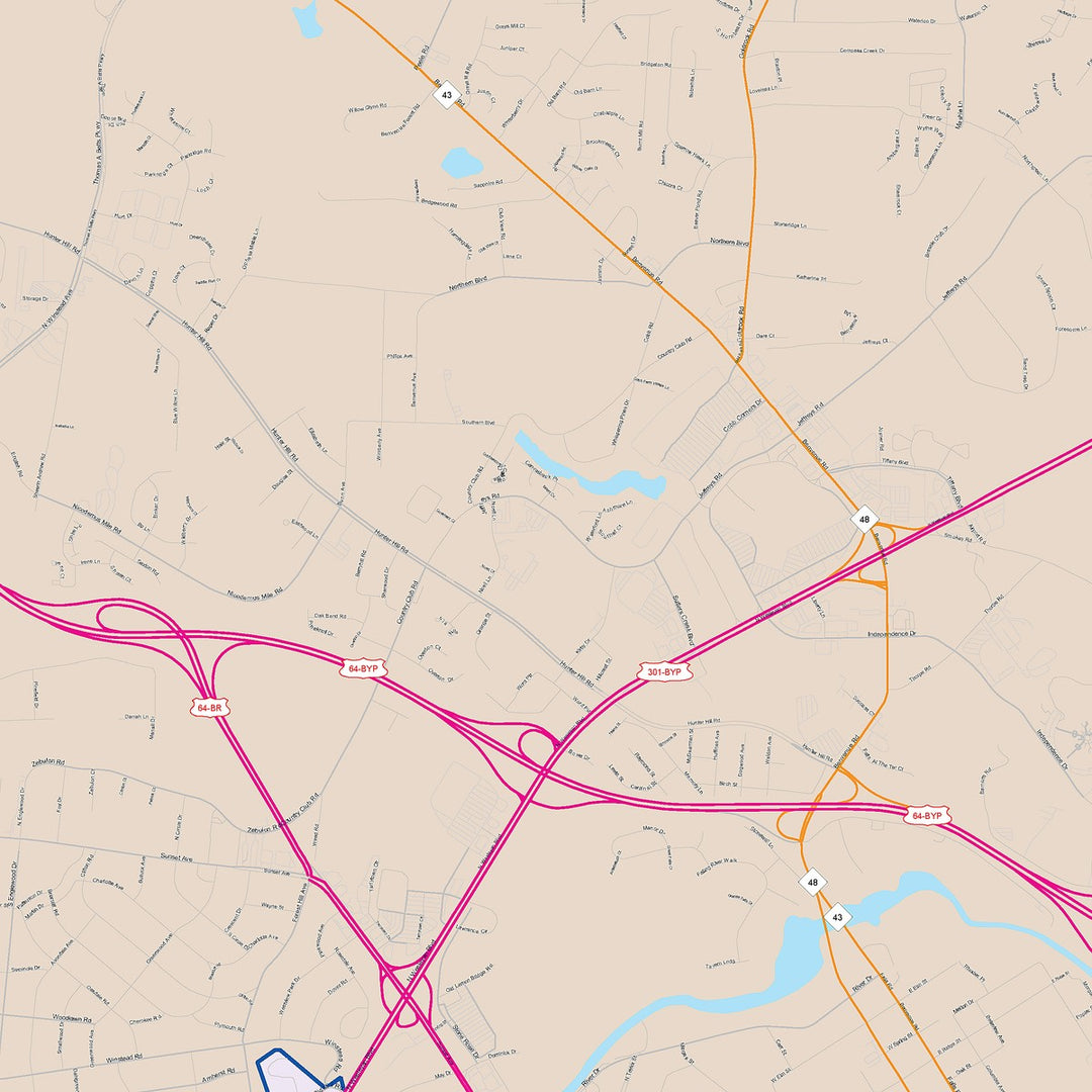 Color Cast Zip Code Style Wall Map of Rocky Mount, NC