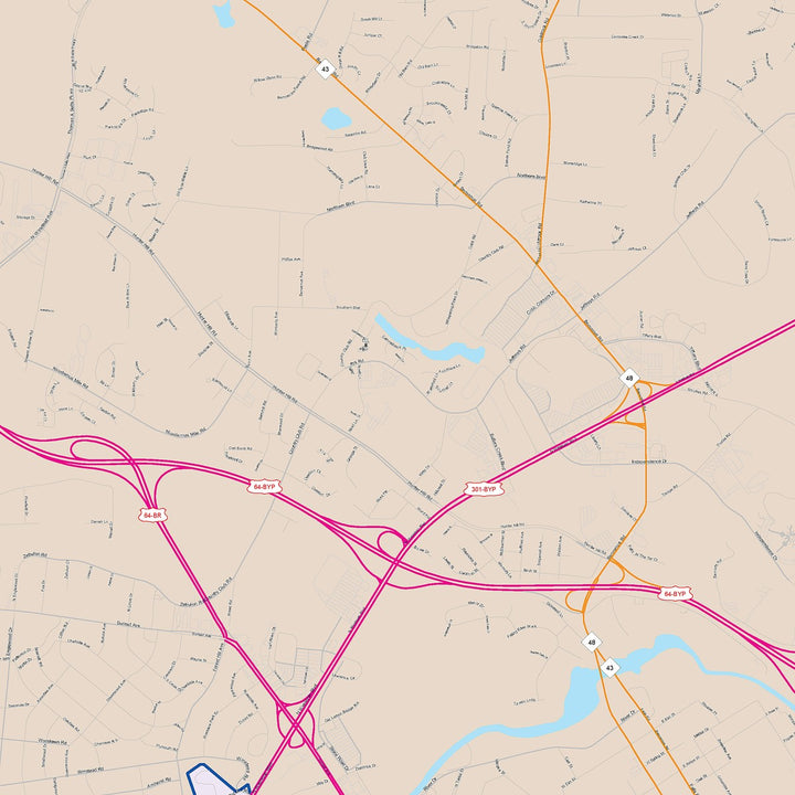 Color Cast Zip Code Style Wall Map of Rocky Mount, NC