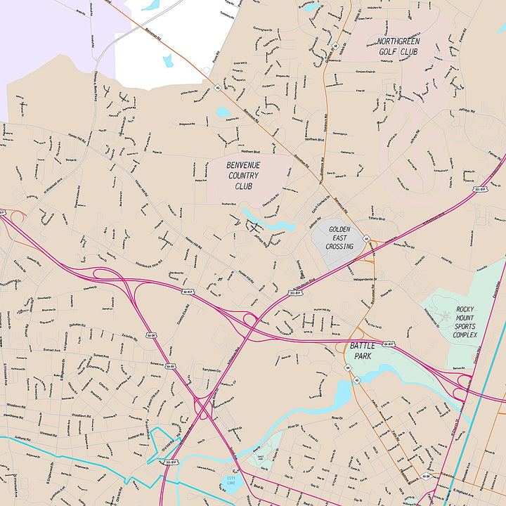 Premium Style Wall Map of Rocky Mount, NC