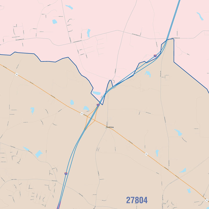 Color Cast Zip Code Style Wall Map of Rocky Mount, NC
