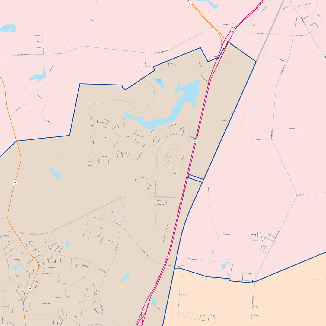 Color Cast Zip Code Style Wall Map of Rocky Mount, NC